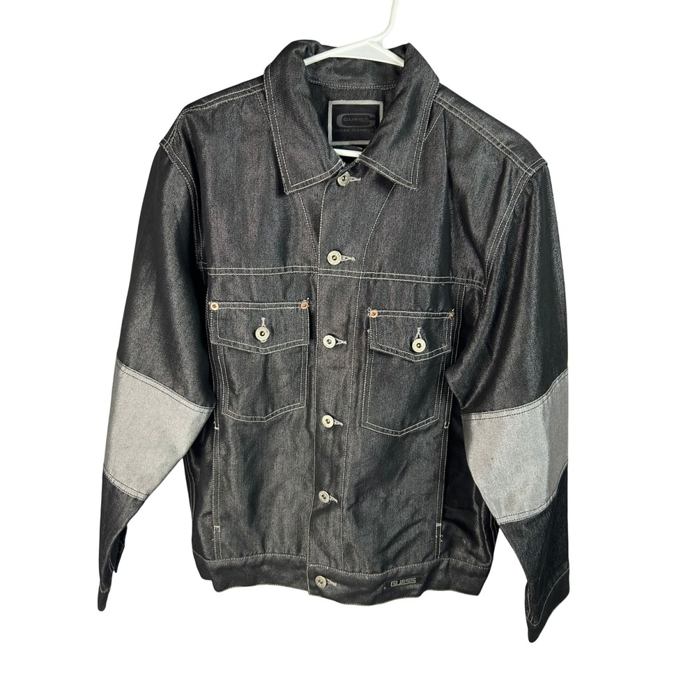 Vintage GUESS Jeans USA Mens Denim Trucker Jacket Contrast Sleeve Detail